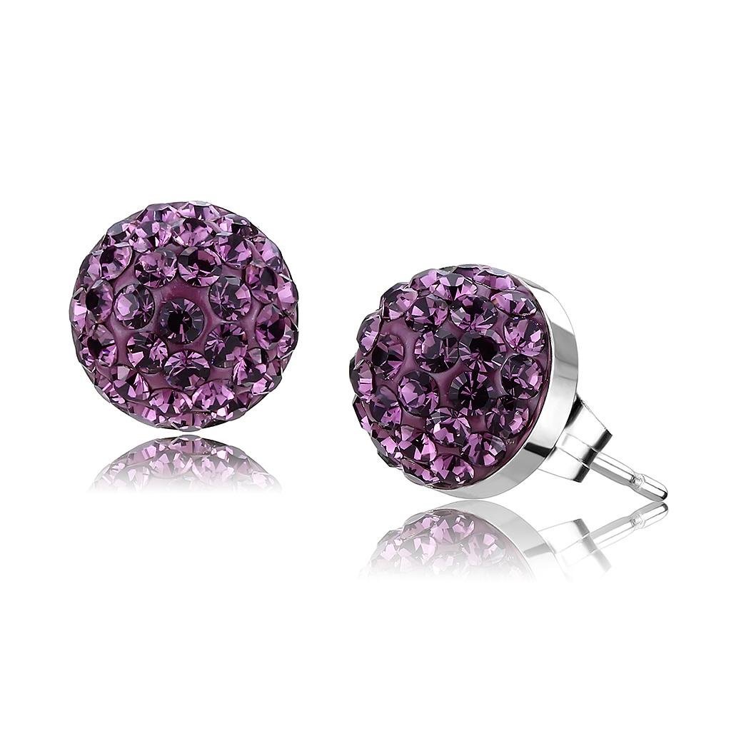 MATK3552 - High polished (no plating) Stainless Steel Earrings with Top Grade Crystal  in Amethyst