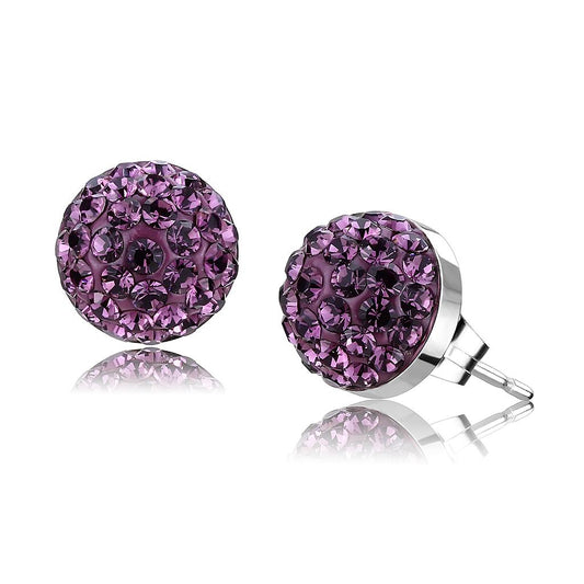 MATK3552 - High polished (no plating) Stainless Steel Earrings with Top Grade Crystal  in Amethyst