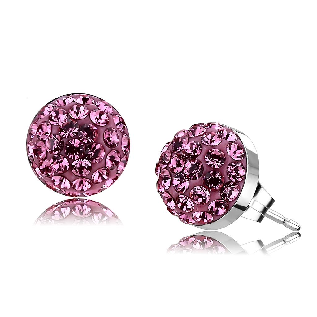 MATK3553 - High polished (no plating) Stainless Steel Earrings with Top Grade Crystal  in Rose