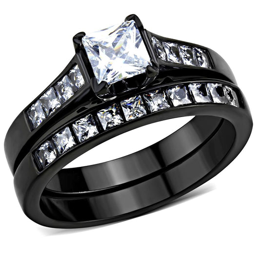 MATK3555 - IP Black(Ion Plating) Stainless Steel Ring with AAA Grade CZ  in Clear