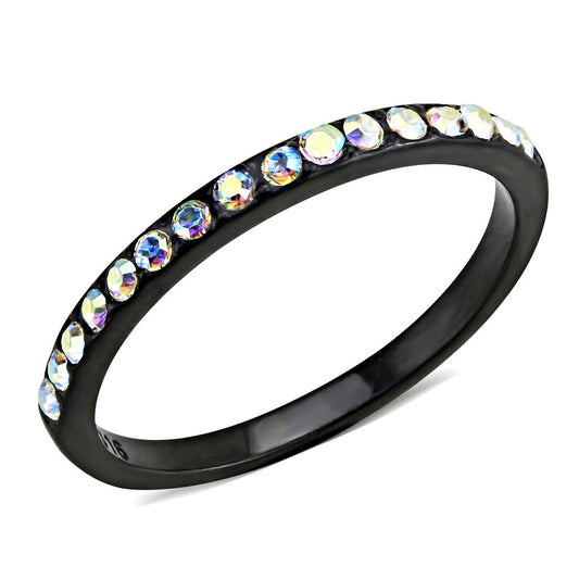MATK3556 - IP Black(Ion Plating) Stainless Steel Ring with Top Grade Crystal  in Aurora Borealis (Rainbow Effect)