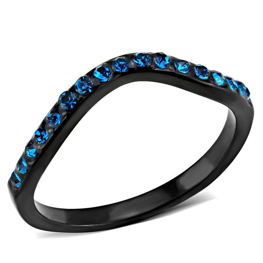 MATK3557 - IP Black(Ion Plating) Stainless Steel Ring with Top Grade Crystal  in Blue Zircon