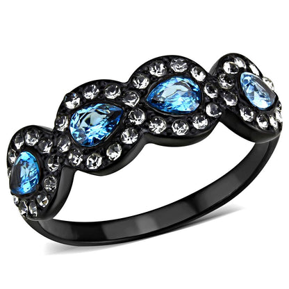 MATK3559 - IP Black(Ion Plating) Stainless Steel Ring with AAA Grade CZ  in Sea Blue