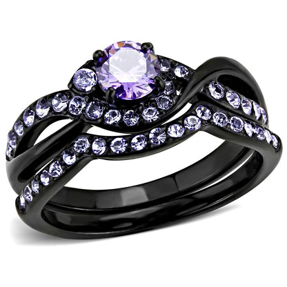 MATK3560 - IP Black(Ion Plating) Stainless Steel Ring with AAA Grade CZ  in Amethyst