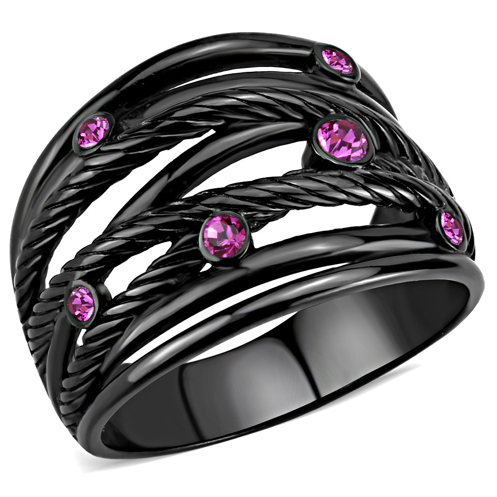 MATK3565 - IP Black(Ion Plating) Stainless Steel Ring with Top Grade Crystal  in Fuchsia