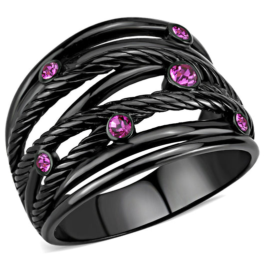 MATK3565 - IP Black(Ion Plating) Stainless Steel Ring with Top Grade Crystal  in Fuchsia