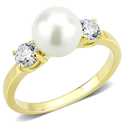 MATK3567 - IP Gold(Ion Plating) Stainless Steel Ring with Synthetic Pearl in White