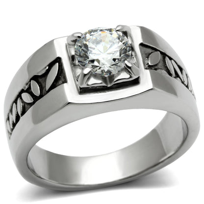 MATK356 - High polished (no plating) Stainless Steel Ring with AAA Grade CZ  in Clear
