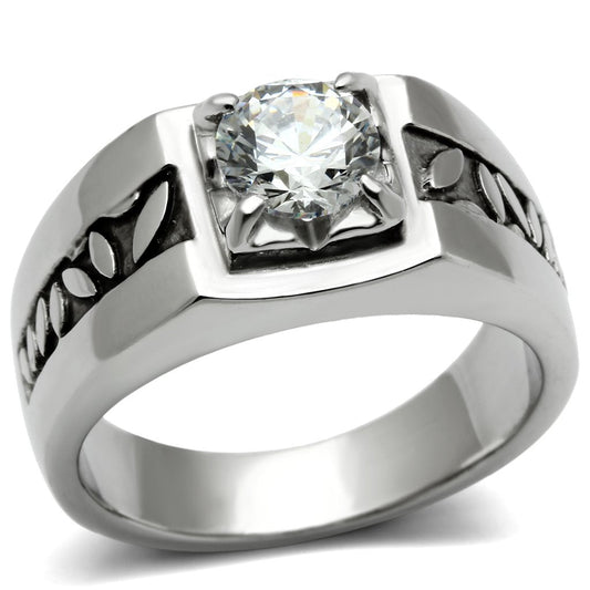 MATK356 - High polished (no plating) Stainless Steel Ring with AAA Grade CZ  in Clear