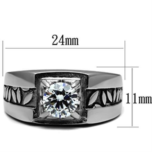 MATK356 - High polished (no plating) Stainless Steel Ring with AAA Grade CZ  in Clear