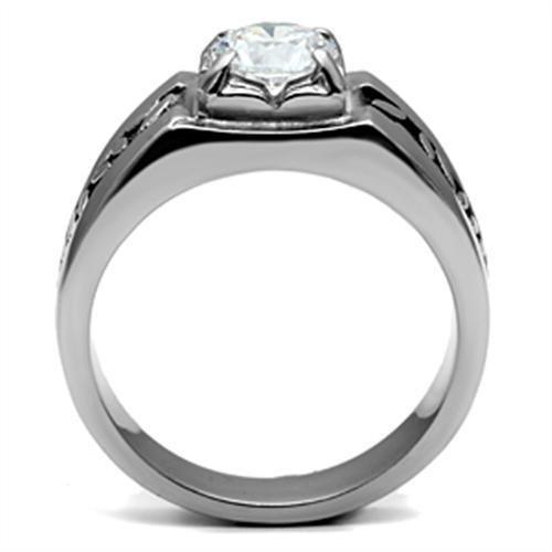 MATK356 - High polished (no plating) Stainless Steel Ring with AAA Grade CZ  in Clear