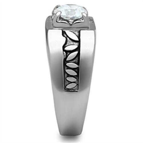 MATK356 - High polished (no plating) Stainless Steel Ring with AAA Grade CZ  in Clear