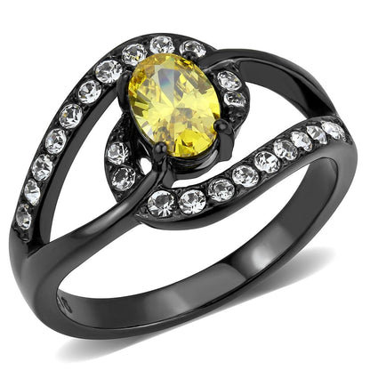 MATK3571 - IP Black(Ion Plating) Stainless Steel Ring with AAA Grade CZ  in Topaz