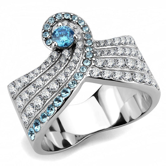 MATK3572 - No Plating Stainless Steel Ring with AAA Grade CZ  in Sea Blue