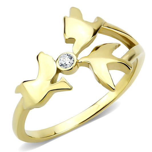 MATK3573 - IP Gold(Ion Plating) Stainless Steel Ring with AAA Grade CZ  in Clear