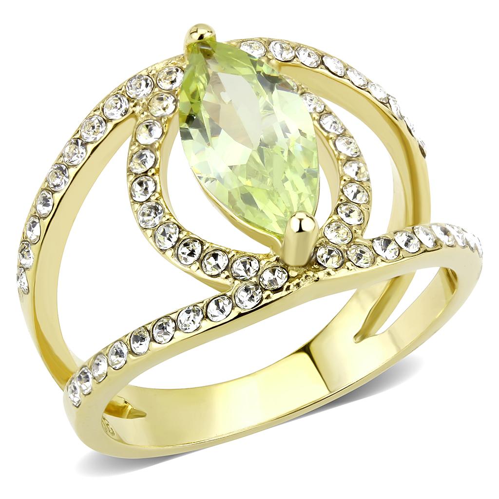 MATK3578 - IP Gold(Ion Plating) Stainless Steel Ring with AAA Grade CZ  in Apple Green color