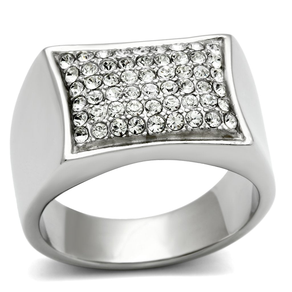 MATK357 - High polished (no plating) Stainless Steel Ring with Top Grade Crystal  in Clear