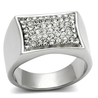 MATK357 - High polished (no plating) Stainless Steel Ring with Top Grade Crystal  in Clear