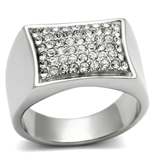 MATK357 - High polished (no plating) Stainless Steel Ring with Top Grade Crystal  in Clear