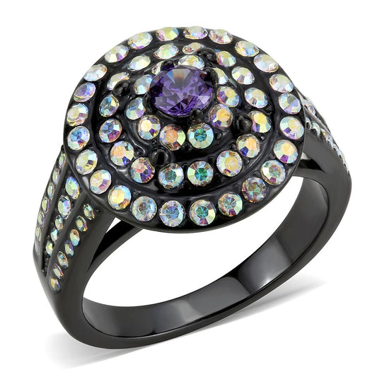 MATK3580 - IP Black(Ion Plating) Stainless Steel Ring with Assorted  in Multi Color