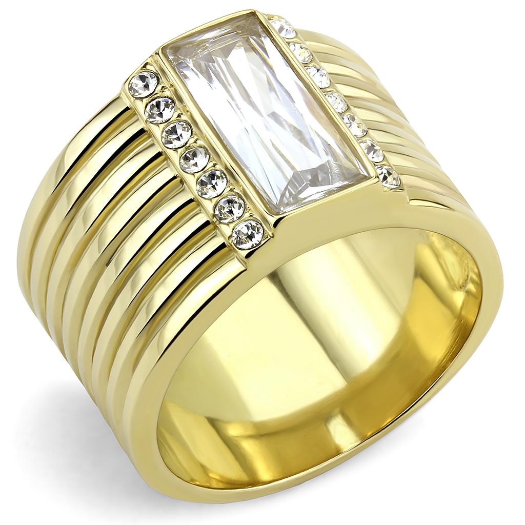 MATK3581 - IP Gold(Ion Plating) Stainless Steel Ring with AAA Grade CZ  in Clear