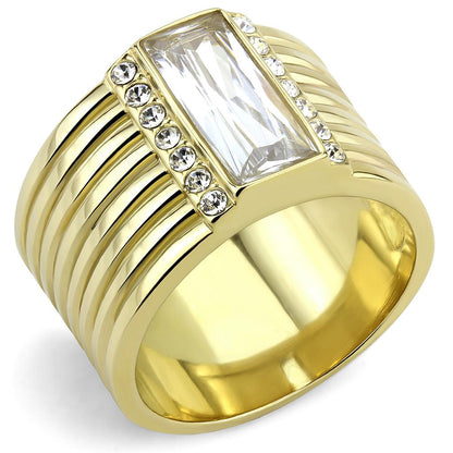 MATK3581 - IP Gold(Ion Plating) Stainless Steel Ring with AAA Grade CZ  in Clear