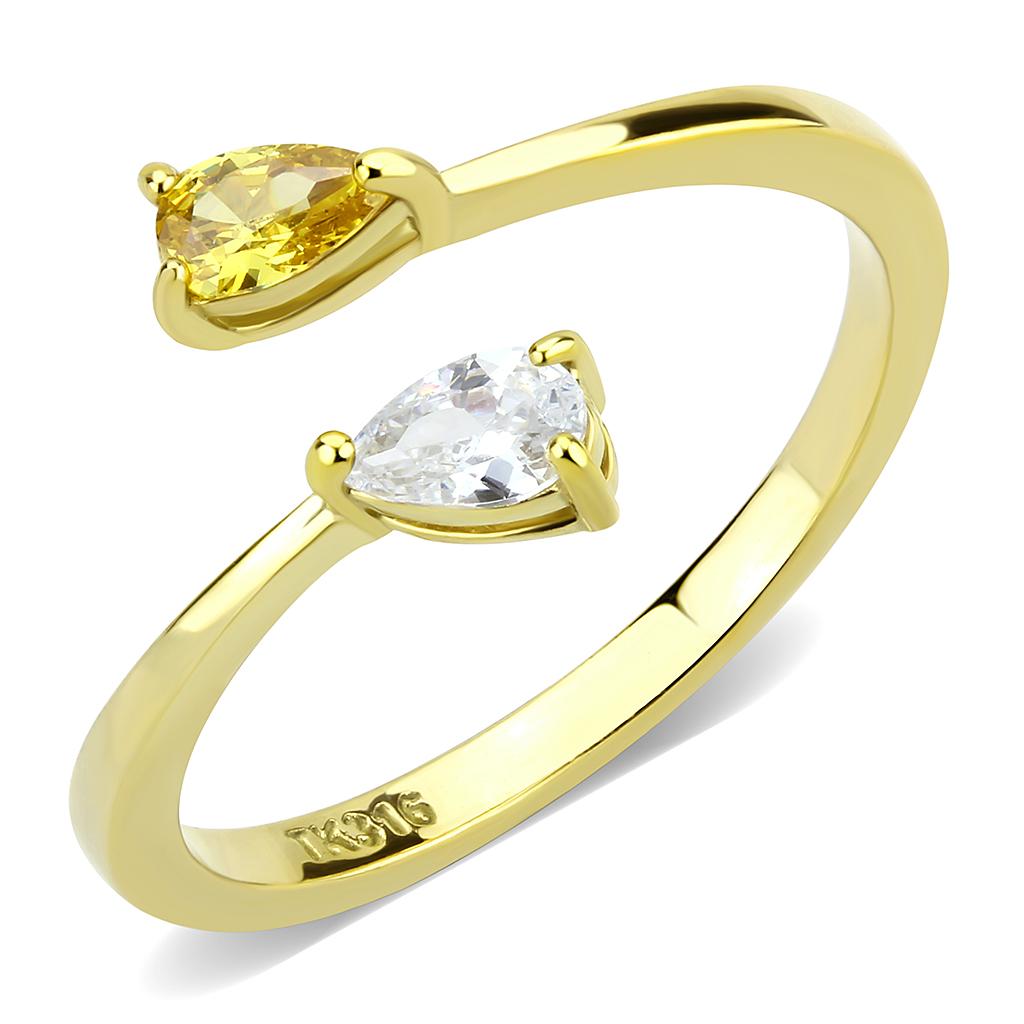 MATK3586 - IP Gold(Ion Plating) Stainless Steel Ring with AAA Grade CZ  in Topaz