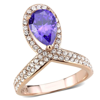 MATK3589 - IP Rose Gold(Ion Plating) Stainless Steel Ring with AAA Grade CZ  in Tanzanite