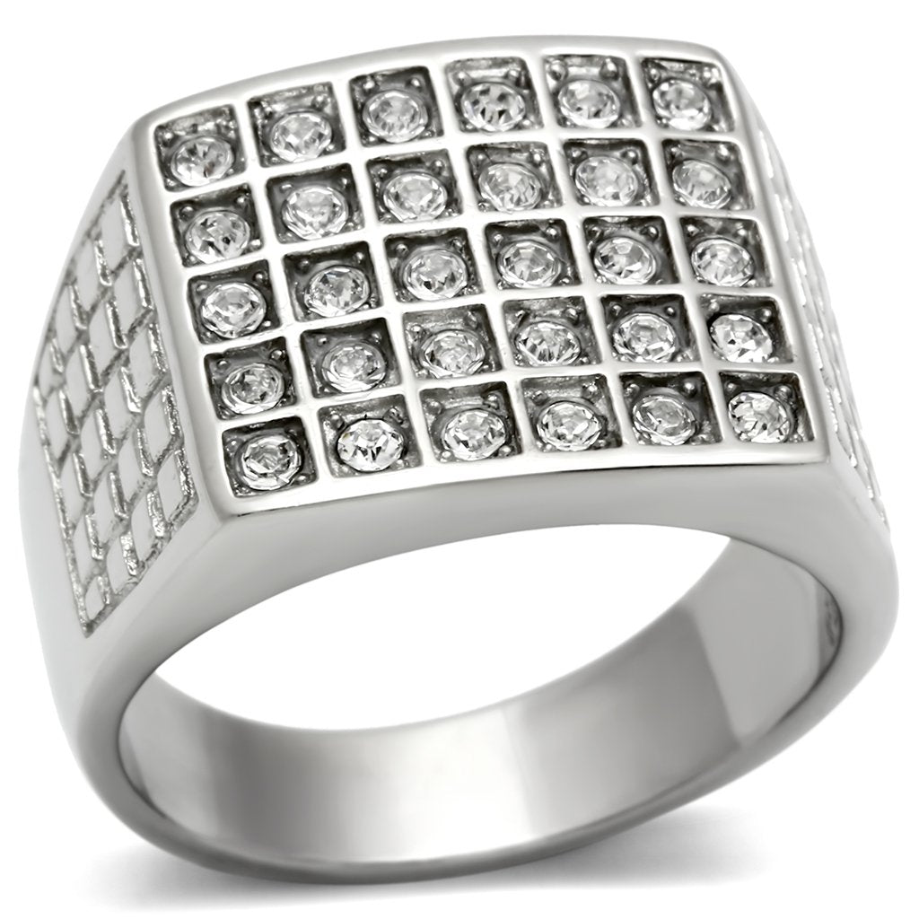 MATK358 - High polished (no plating) Stainless Steel Ring with Top Grade Crystal  in Clear