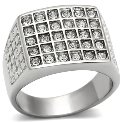 MATK358 - High polished (no plating) Stainless Steel Ring with Top Grade Crystal  in Clear