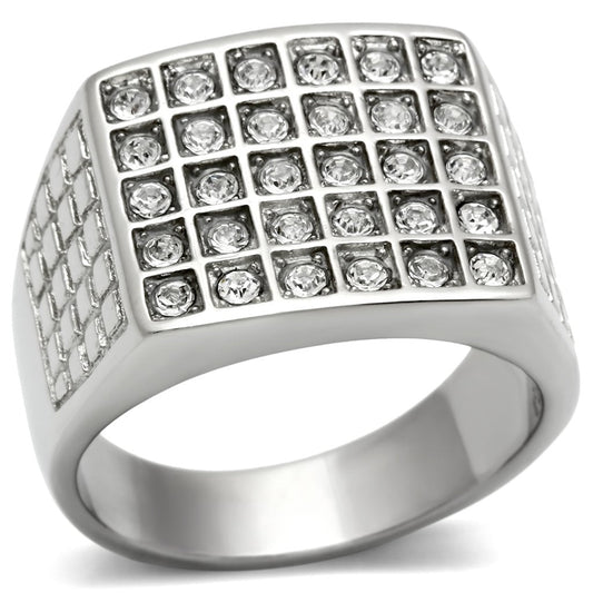 MATK358 - High polished (no plating) Stainless Steel Ring with Top Grade Crystal  in Clear