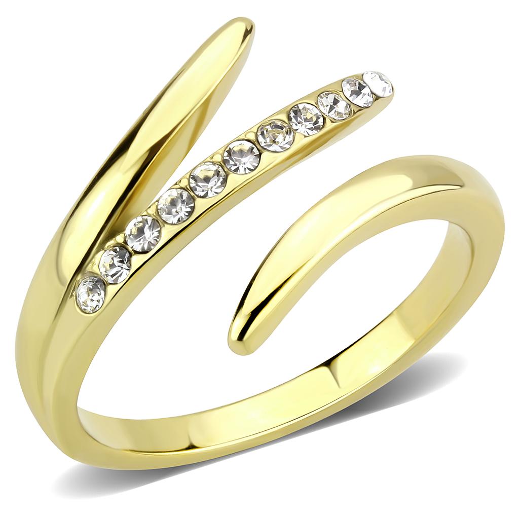 MATK3590 - IP Gold(Ion Plating) Stainless Steel Ring with Top Grade Crystal  in Clear