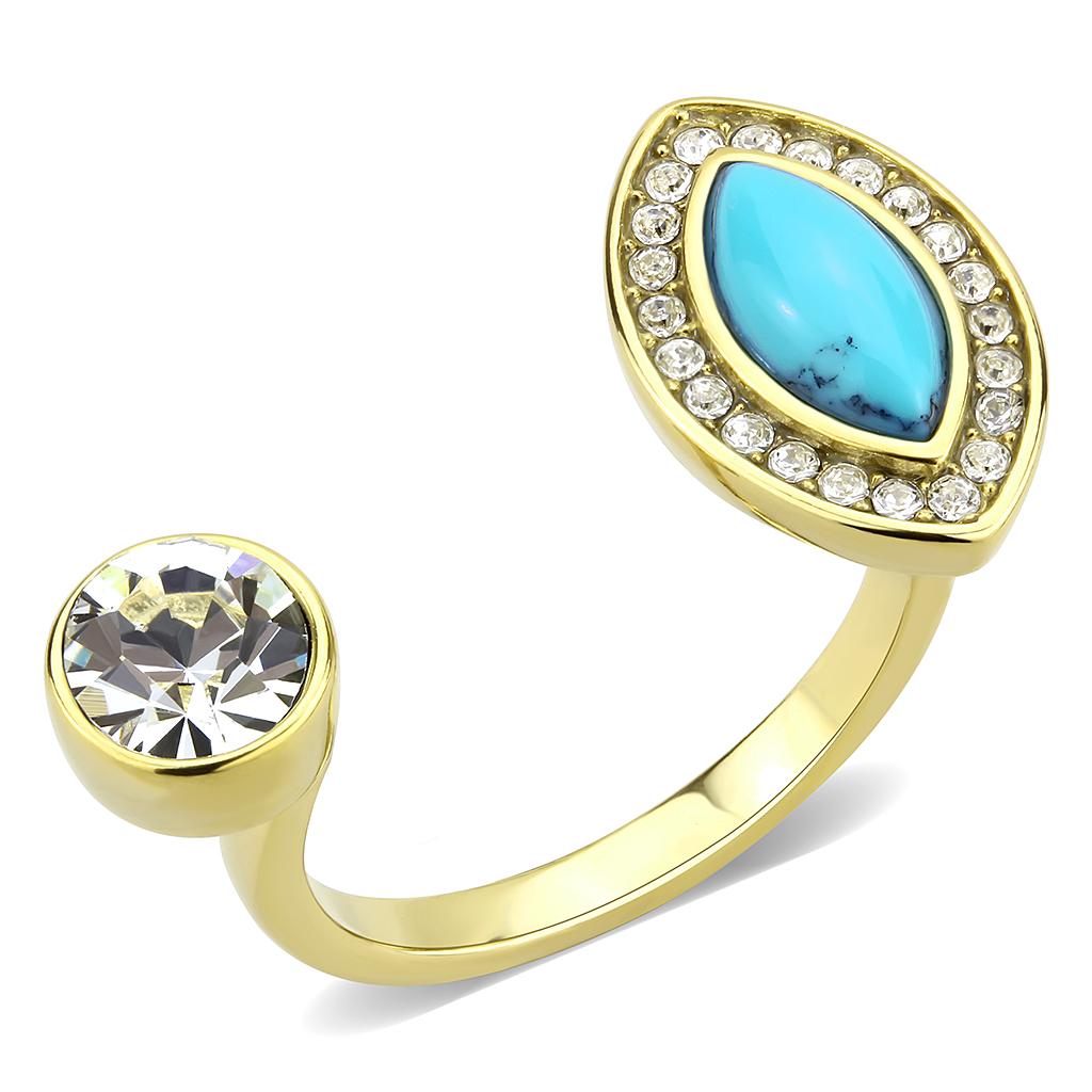 MATK3592 - IP Gold(Ion Plating) Stainless Steel Ring with Synthetic Turquoise in Turquoise