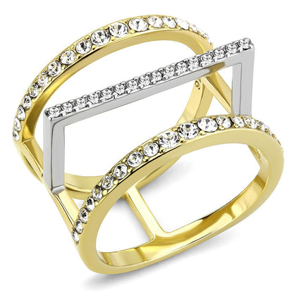 MATK3593 - Two-Tone IP Gold (Ion Plating) Stainless Steel Ring with Top Grade Crystal  in Clear