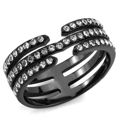 MATK3594 - IP Black(Ion Plating) Stainless Steel Ring with Top Grade Crystal  in Clear