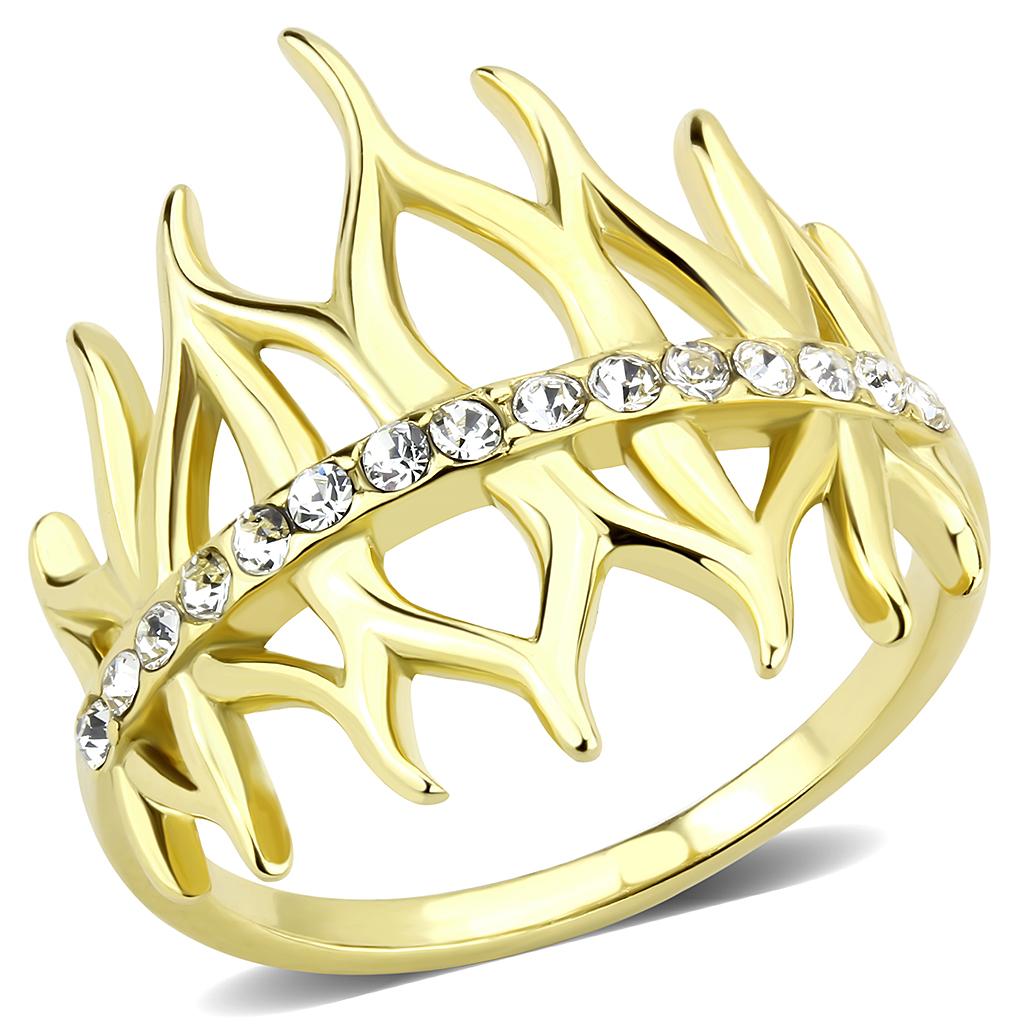 MATK3595 - IP Gold(Ion Plating) Stainless Steel Ring with Top Grade Crystal  in Clear