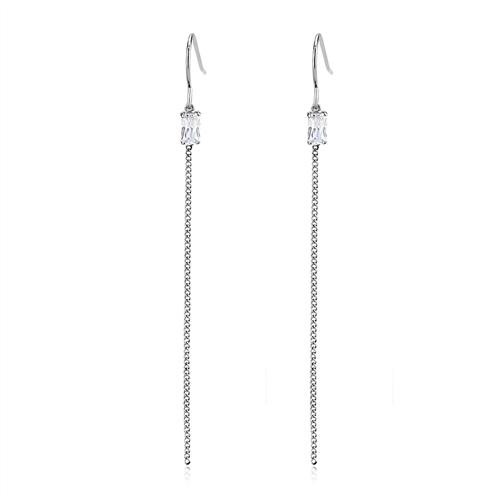MATK3599 - High polished (no plating) Stainless Steel Earrings with AAA Grade CZ  in Clear