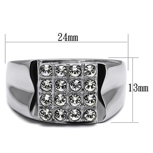 MATK359 - High polished (no plating) Stainless Steel Ring with Top Grade Crystal  in Clear