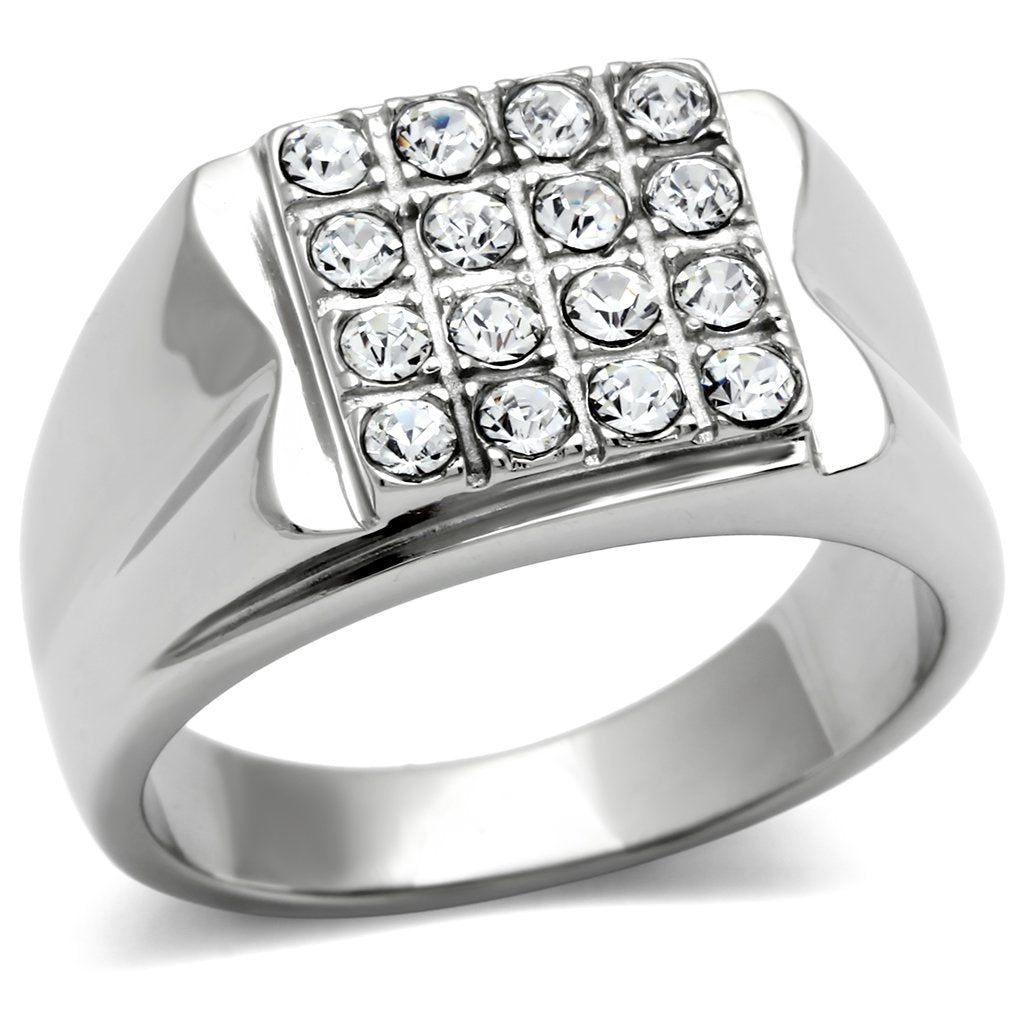 MATK359 - High polished (no plating) Stainless Steel Ring with Top Grade Crystal  in Clear
