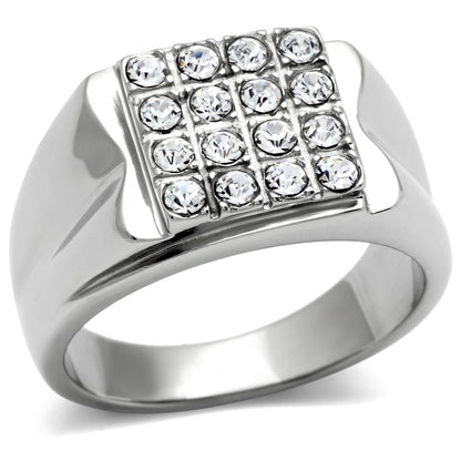 MATK359 - High polished (no plating) Stainless Steel Ring with Top Grade Crystal  in Clear
