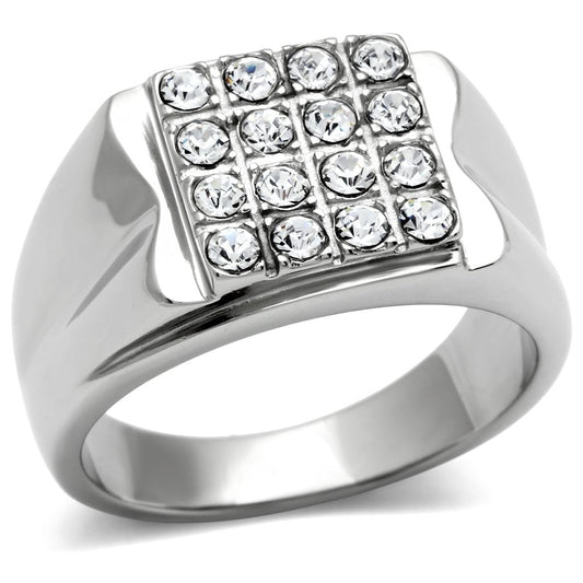 MATK359 - High polished (no plating) Stainless Steel Ring with Top Grade Crystal  in Clear