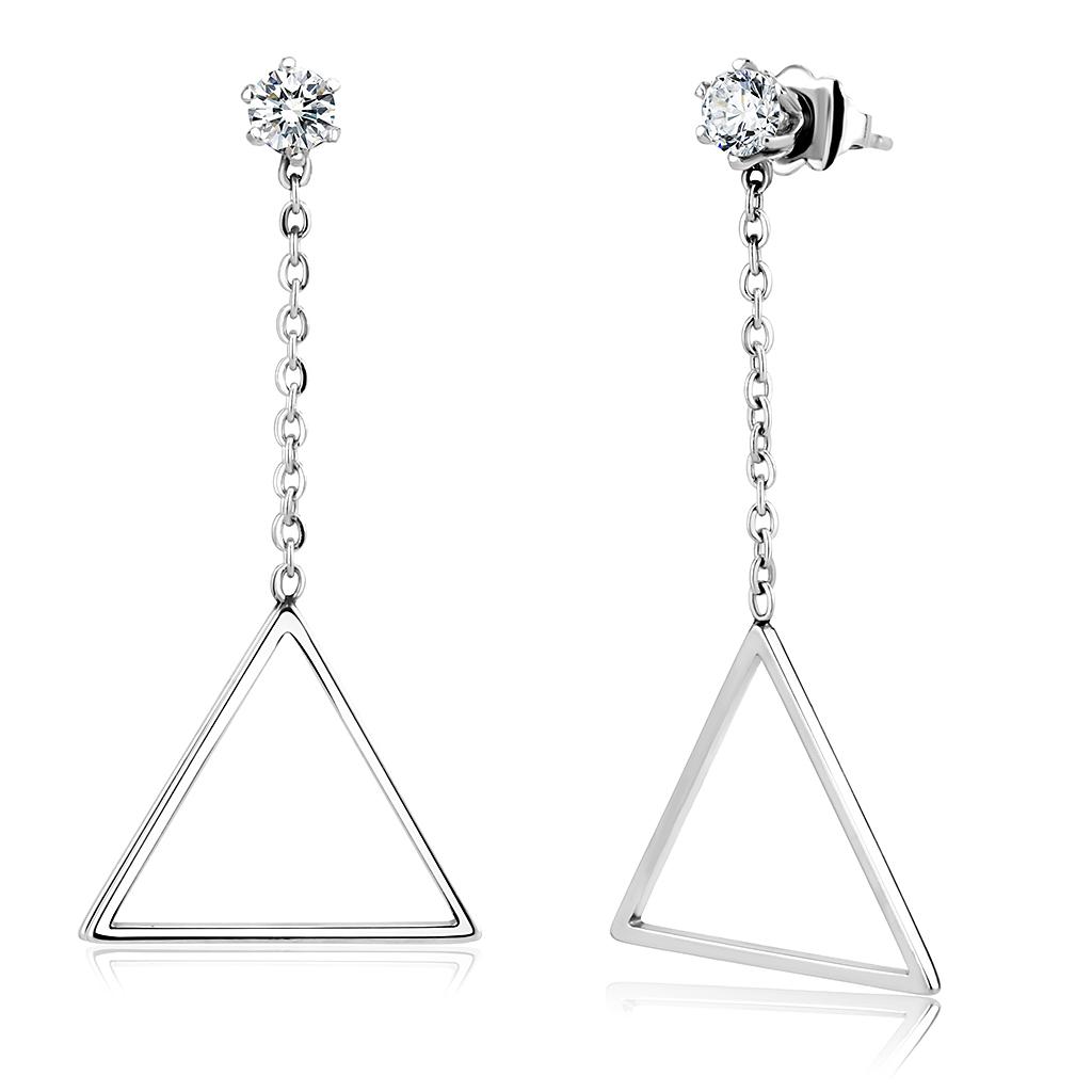 MATK3601 - High polished (no plating) Stainless Steel Earrings with AAA Grade CZ  in Clear