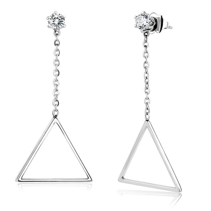 MATK3601 - High polished (no plating) Stainless Steel Earrings with AAA Grade CZ  in Clear