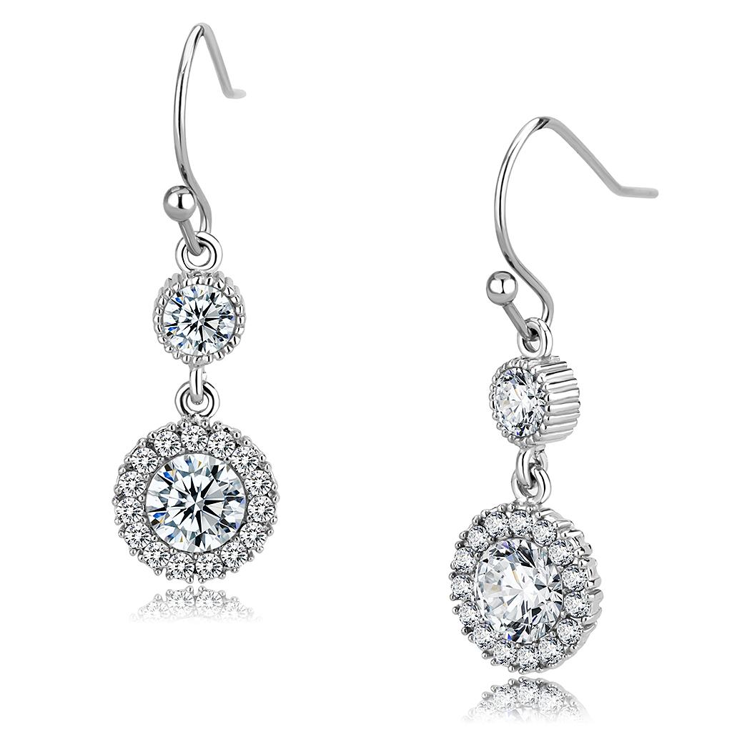 MATK3602 - High polished (no plating) Stainless Steel Earrings with AAA Grade CZ  in Clear