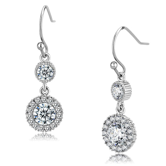 MATK3602 - High polished (no plating) Stainless Steel Earrings with AAA Grade CZ  in Clear