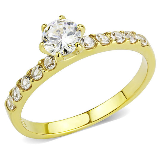MATK3605 - IP Gold(Ion Plating) Stainless Steel Ring with AAA Grade CZ  in Clear
