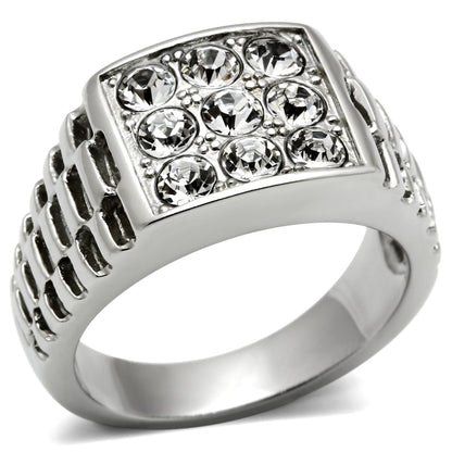 MATK360 - High polished (no plating) Stainless Steel Ring with Top Grade Crystal  in Clear