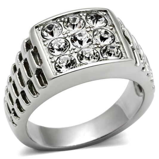 MATK360 - High polished (no plating) Stainless Steel Ring with Top Grade Crystal  in Clear