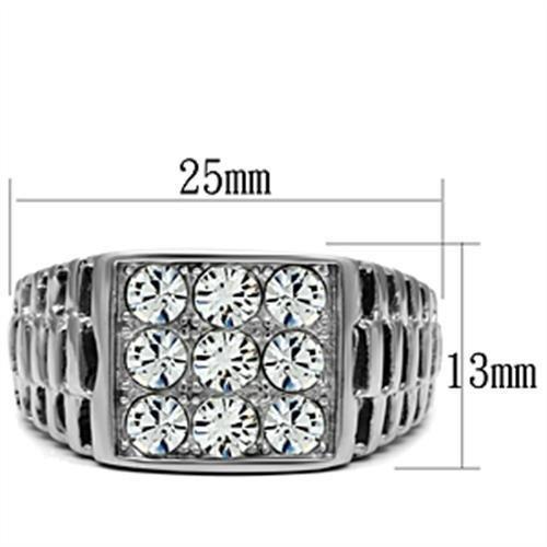 MATK360 - High polished (no plating) Stainless Steel Ring with Top Grade Crystal  in Clear