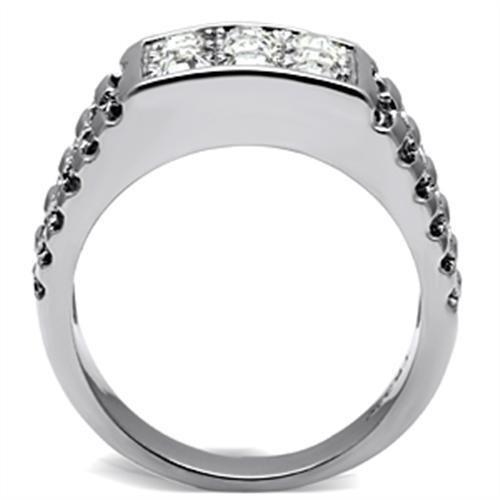 MATK360 - High polished (no plating) Stainless Steel Ring with Top Grade Crystal  in Clear